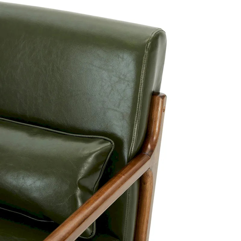 Ensemble de 2 fauteuils d'appoint Mid-Century Modern en cuir PU avec coussin - 65,4 cm L x 85,7 cm P x 78,1 cm H