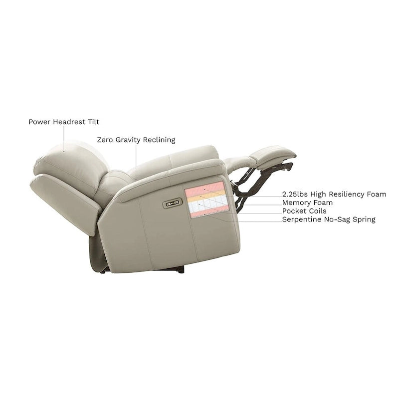 Fauteuil inclinable en cuir pleine fleur Venice Zero Gravity avec fonction d'inclinaison électrique, appui-tête réglable et porte-gobelet