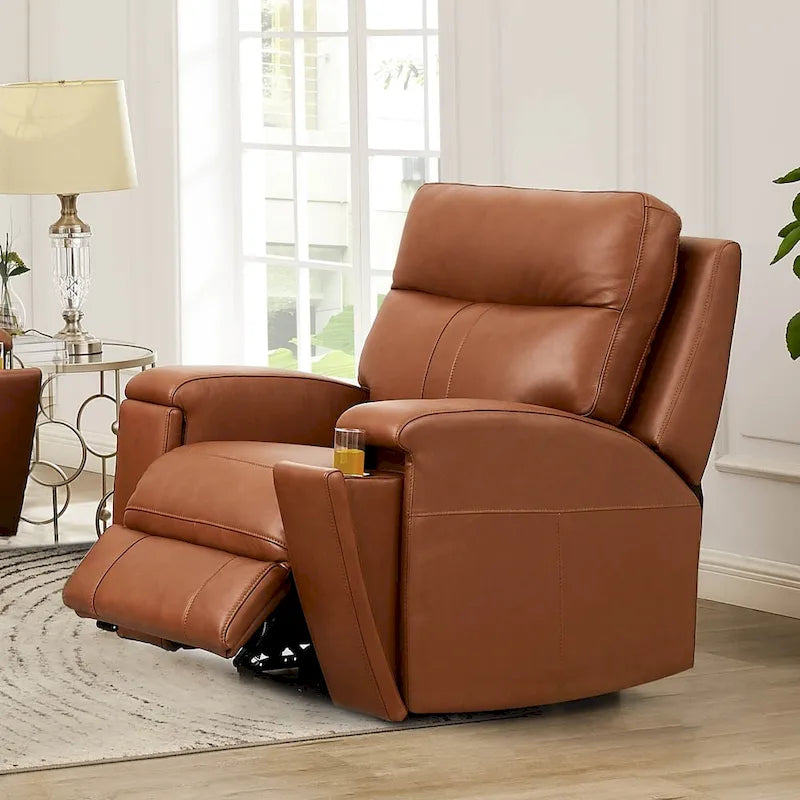 Fauteuil inclinable en cuir pleine fleur Venice Zero Gravity avec fonction d'inclinaison électrique, appui-tête réglable et porte-gobelet