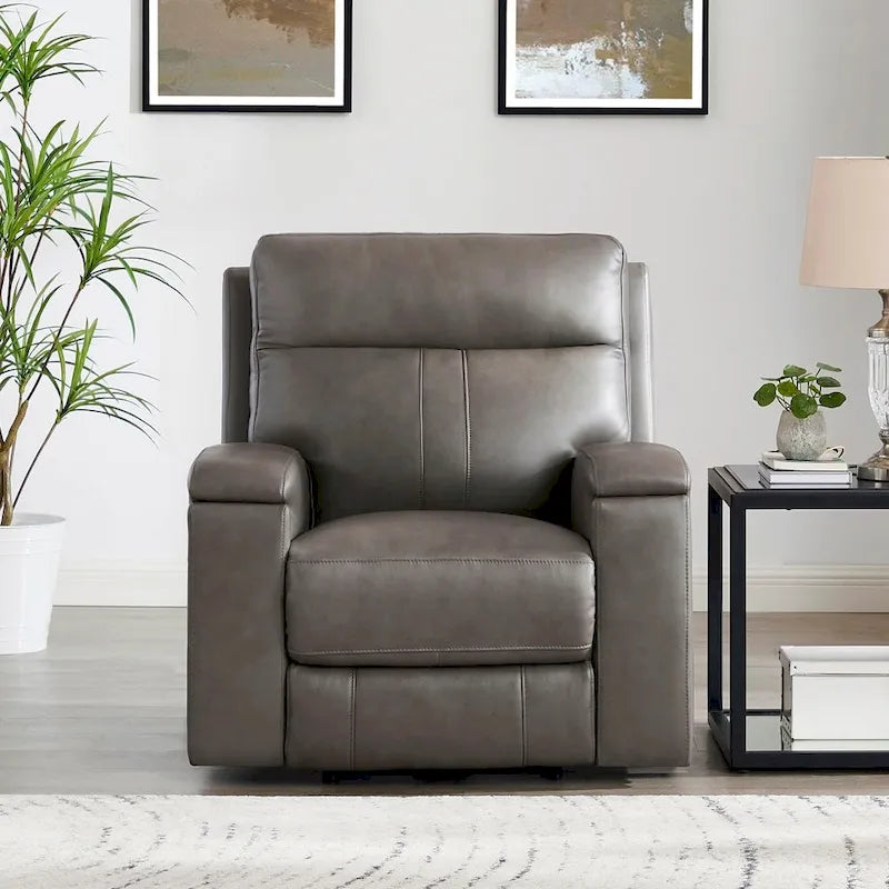 Fauteuil inclinable en cuir pleine fleur Venice Zero Gravity avec fonction d'inclinaison électrique, appui-tête réglable et porte-gobelet