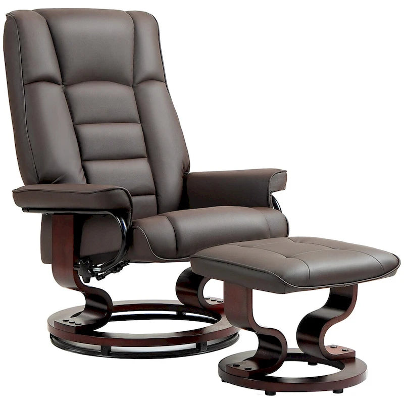 Fauteuil inclinable pivotant et ottoman, fauteuil inclinable en similicuir avec dossier haut