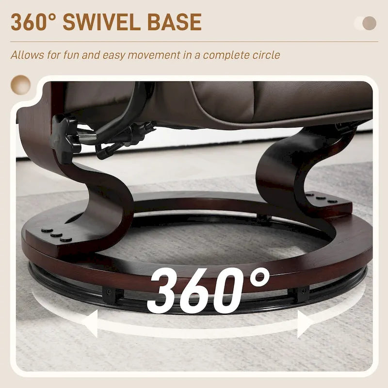 Fauteuil inclinable pivotant et ottoman, fauteuil inclinable en similicuir avec dossier haut