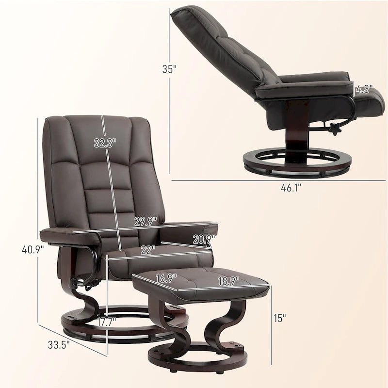 Fauteuil inclinable pivotant et ottoman, fauteuil inclinable en similicuir avec dossier haut