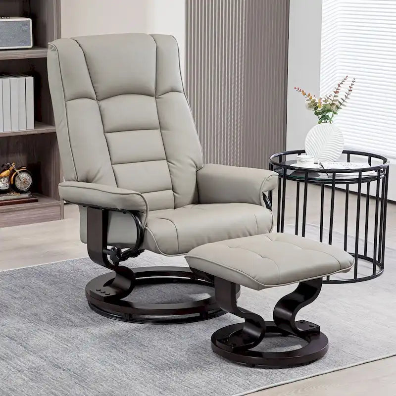 Fauteuil inclinable pivotant et ottoman, fauteuil inclinable en similicuir avec dossier haut