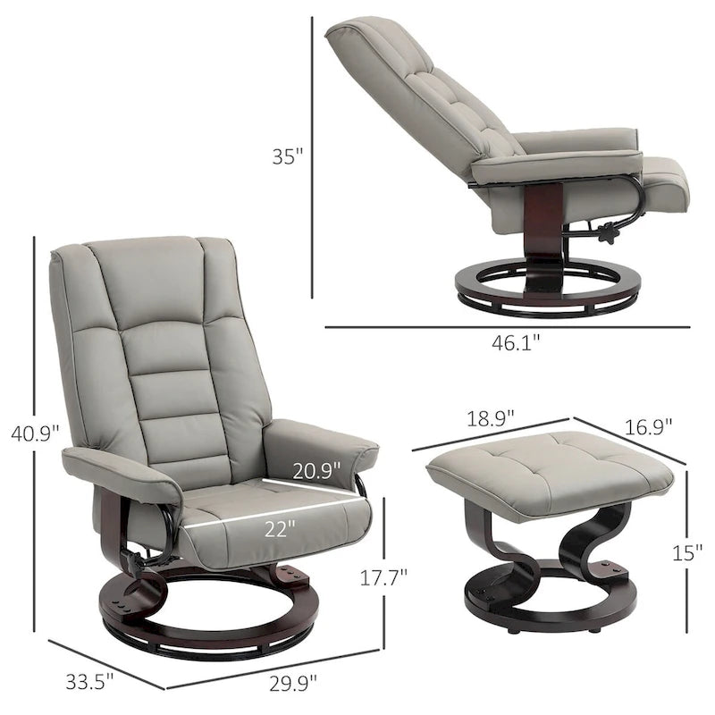 Fauteuil inclinable pivotant et ottoman, fauteuil inclinable en similicuir avec dossier haut
