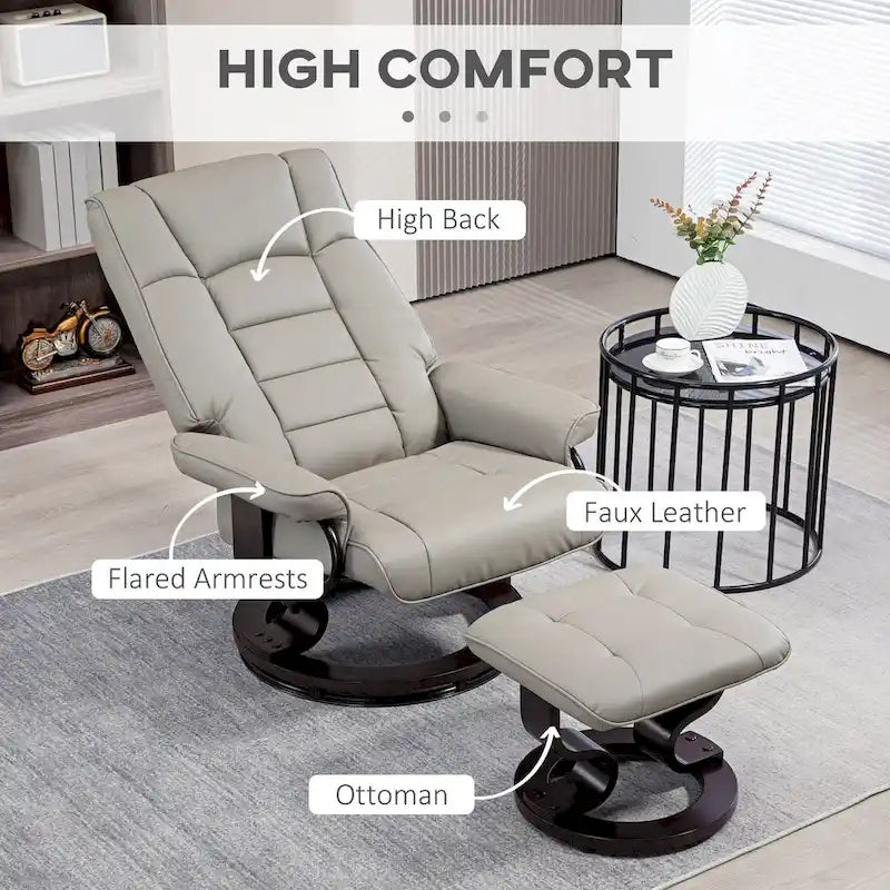 Fauteuil inclinable pivotant et ottoman, fauteuil inclinable en similicuir avec dossier haut