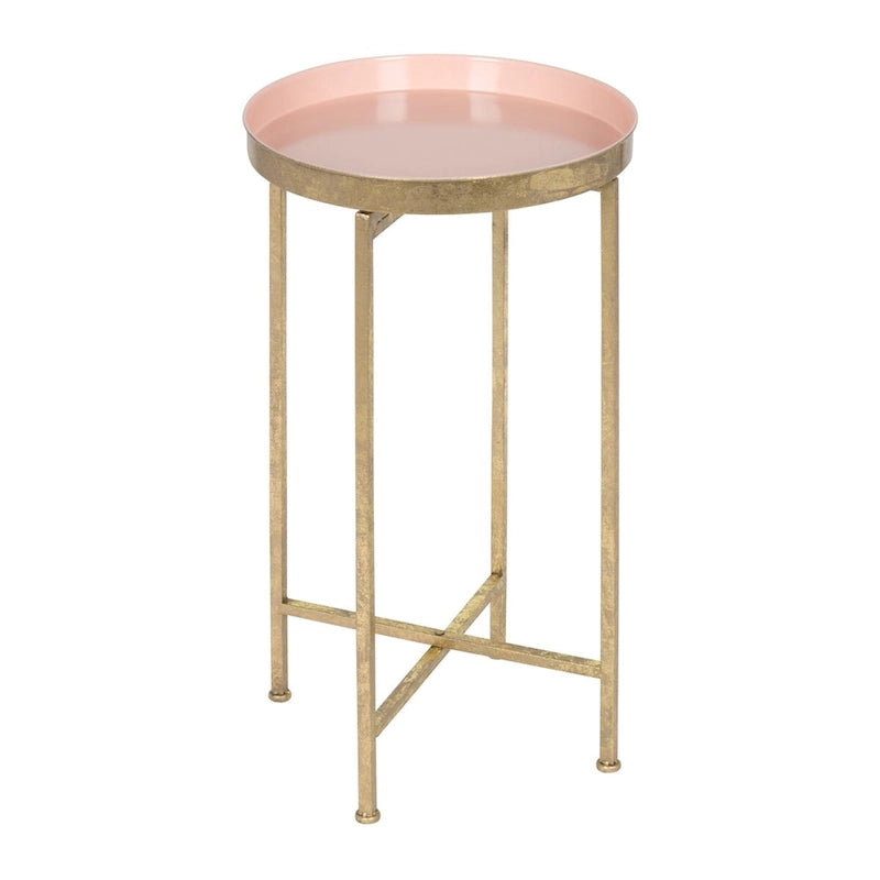 Table d'appoint ronde en métal pliable avec plateau amovible - Table de chevet et de salon portable avec plateau de service amovible