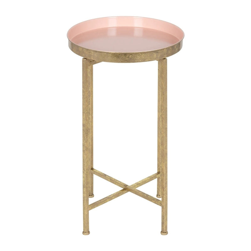 Table d'appoint ronde en métal pliable avec plateau amovible - Table de chevet et de salon portable avec plateau de service amovible
