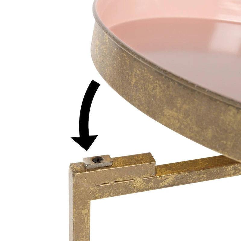 Table d'appoint ronde en métal pliable avec plateau amovible - Table de chevet et de salon portable avec plateau de service amovible