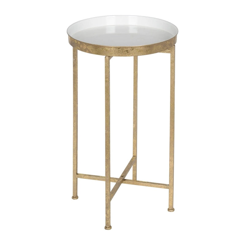 Table d'appoint ronde en métal pliable avec plateau amovible - Table de chevet et de salon portable avec plateau de service amovible