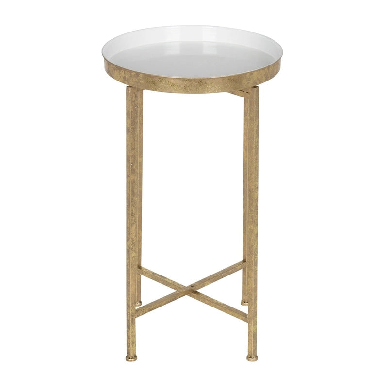 Table d'appoint ronde en métal pliable avec plateau amovible - Table de chevet et de salon portable avec plateau de service amovible