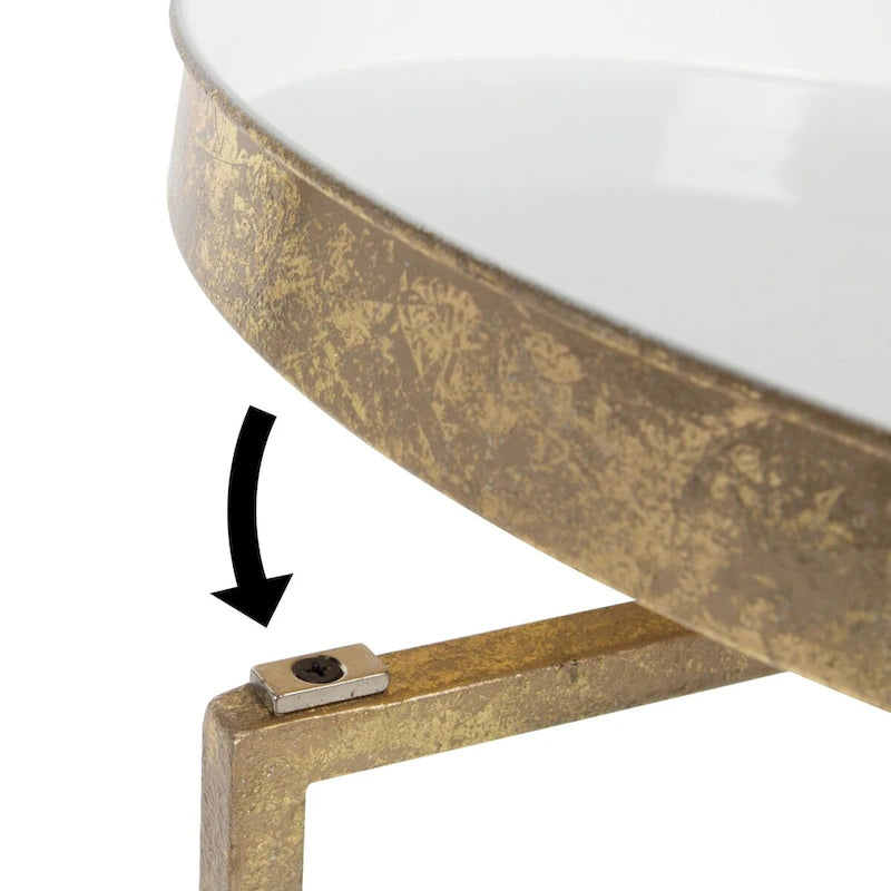 Table d'appoint ronde en métal pliable avec plateau amovible - Table de chevet et de salon portable avec plateau de service amovible