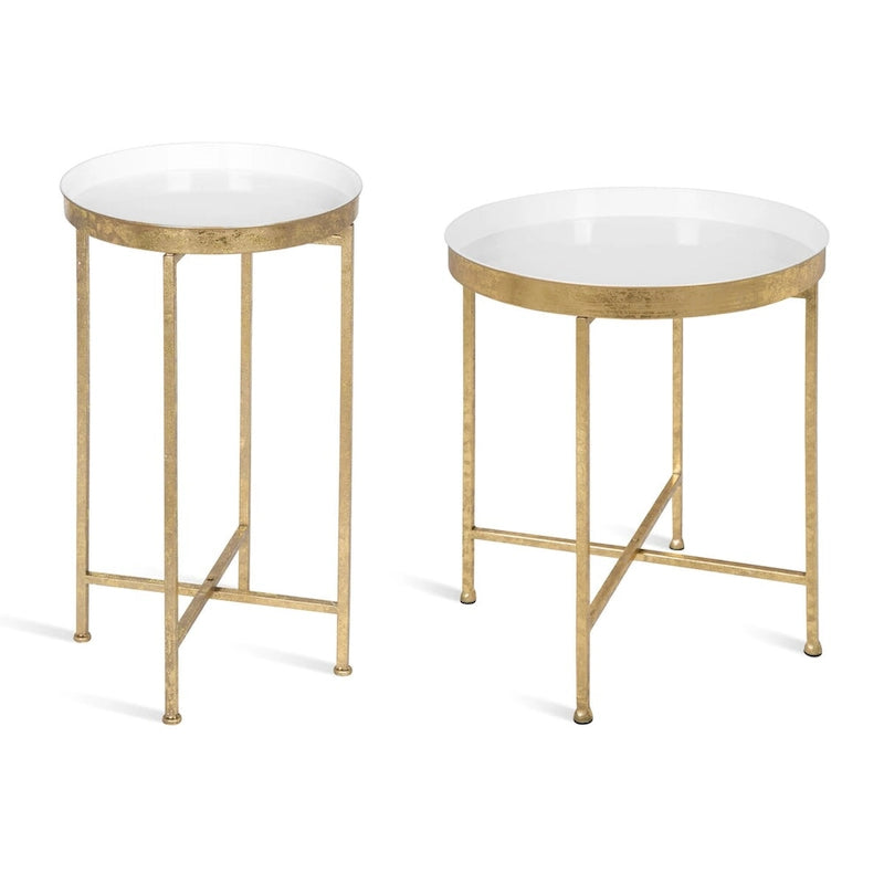 Table d'appoint ronde en métal pliable avec plateau amovible - Table de chevet et de salon portable avec plateau de service amovible