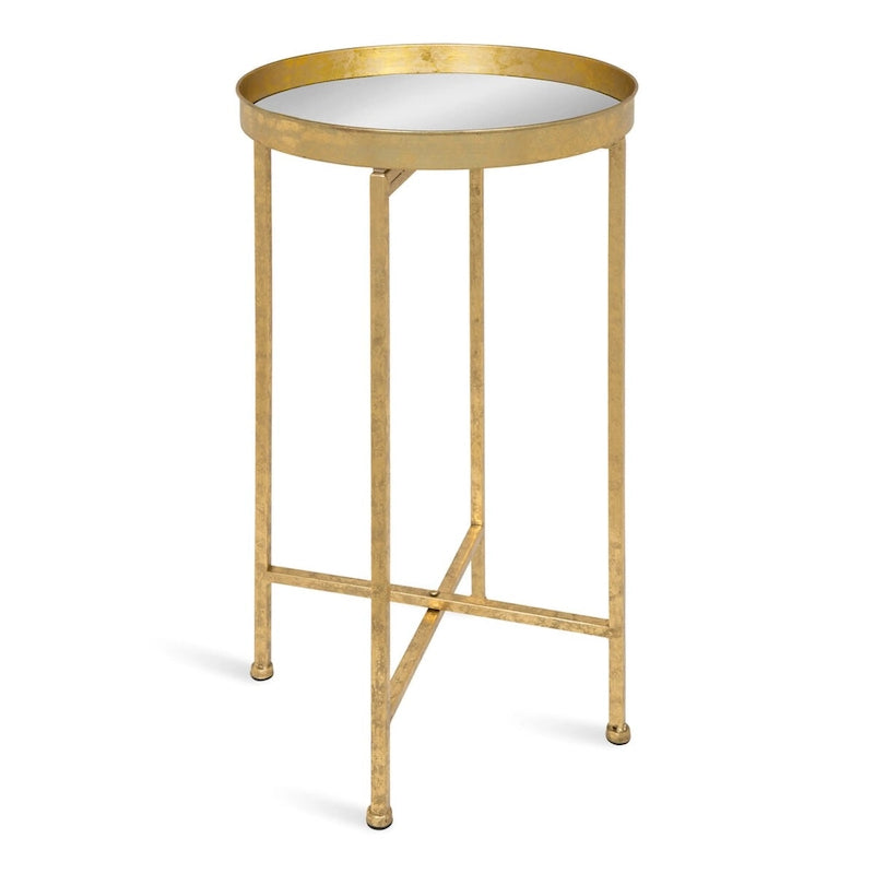 Table d'appoint ronde en métal pliable avec plateau amovible - Table de chevet et de salon portable avec plateau de service amovible
