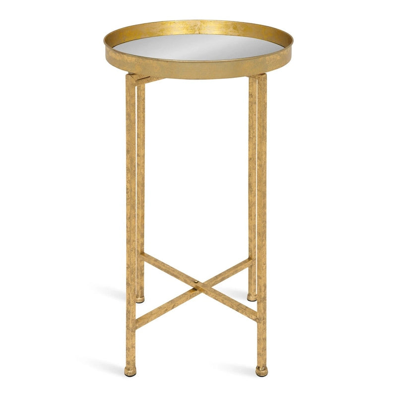 Table d'appoint ronde en métal pliable avec plateau amovible - Table de chevet et de salon portable avec plateau de service amovible