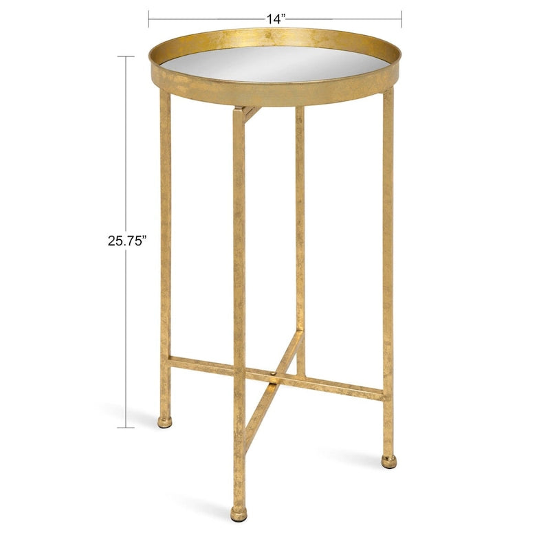 Table d'appoint ronde en métal pliable avec plateau amovible - Table de chevet et de salon portable avec plateau de service amovible