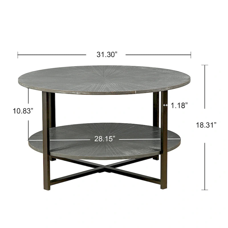 Table basse ronde avec rangement à 2 niveaux