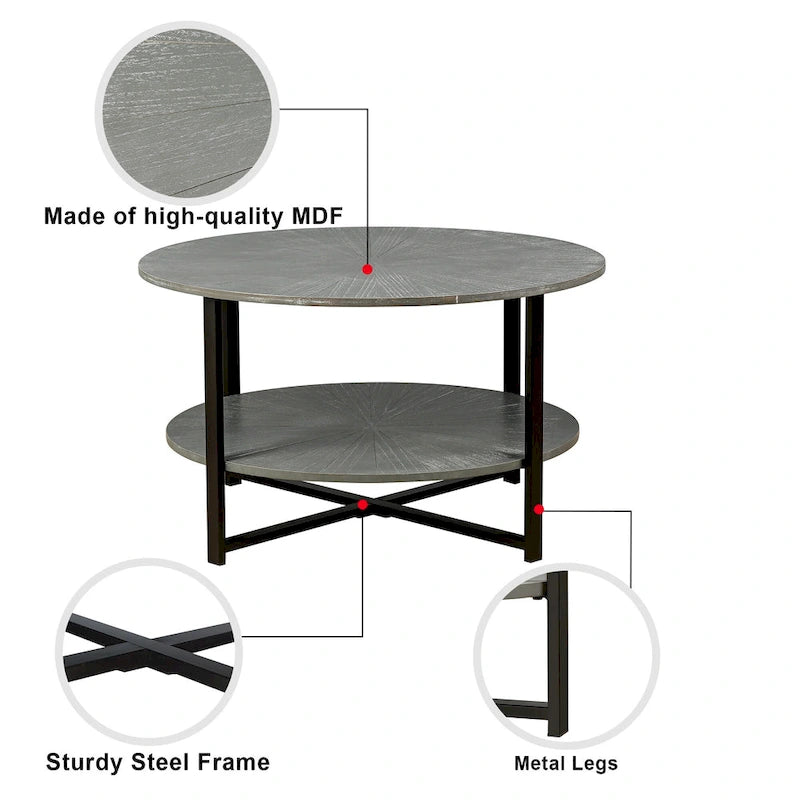 Table basse ronde avec rangement à 2 niveaux