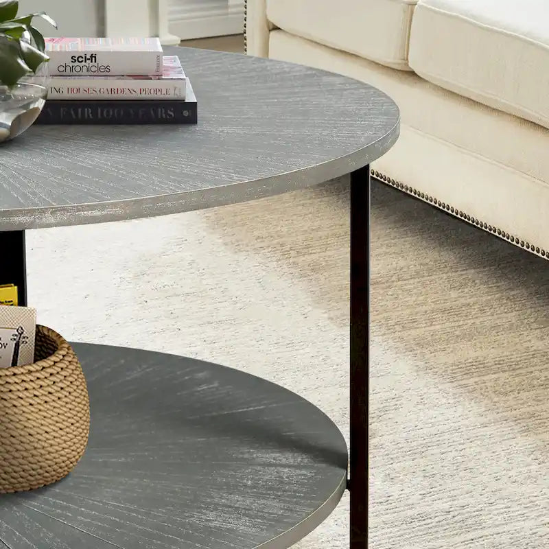 Table basse ronde avec rangement à 2 niveaux