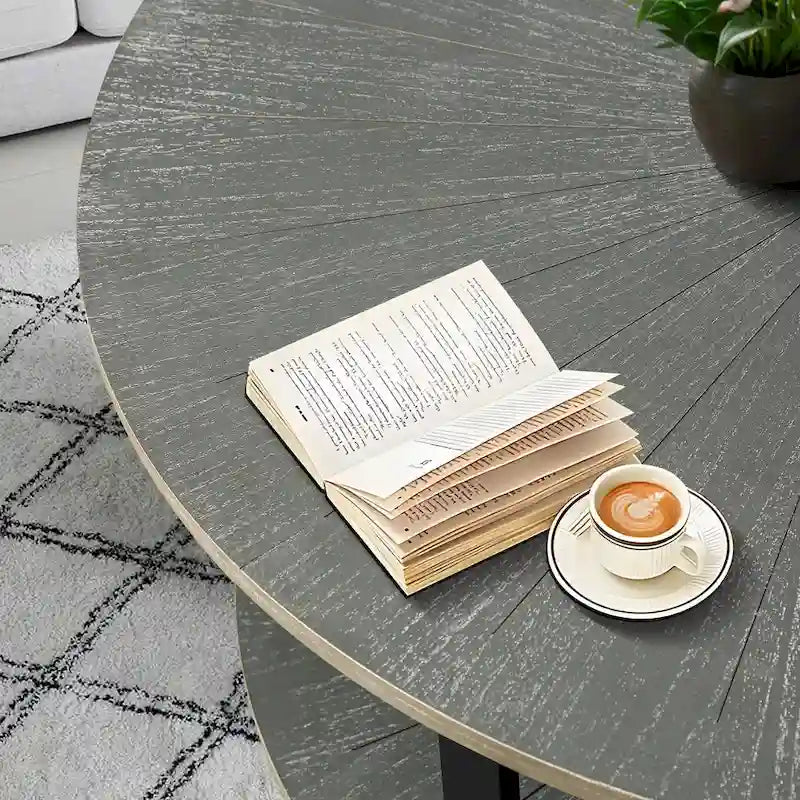 Table basse ronde avec rangement à 2 niveaux