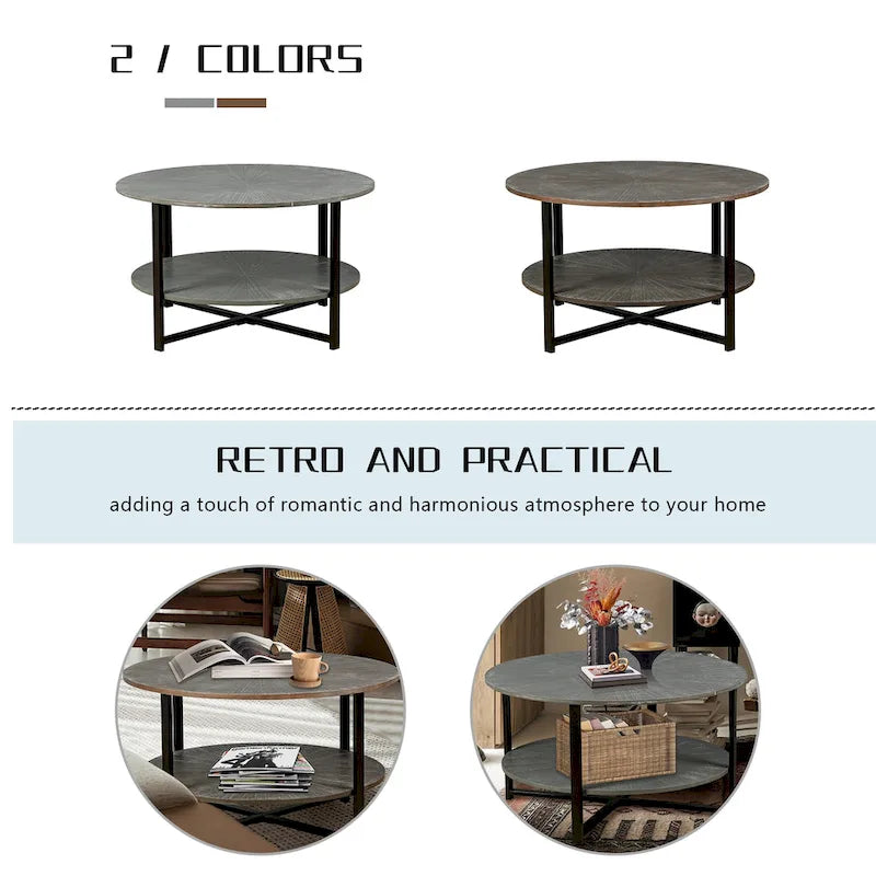Table basse ronde avec rangement à 2 niveaux