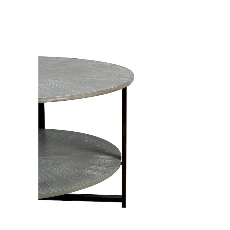 Table basse ronde avec rangement à 2 niveaux