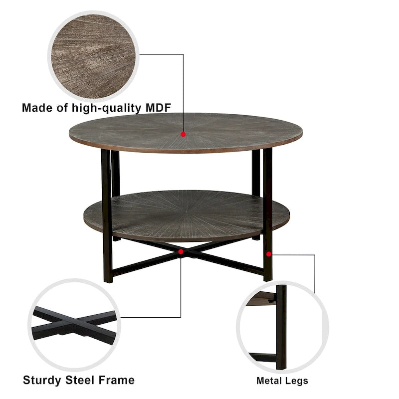 Table basse ronde avec rangement à 2 niveaux
