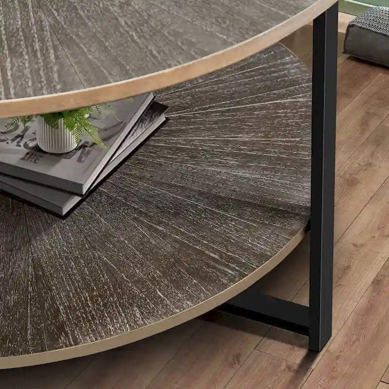 Table basse ronde avec rangement à 2 niveaux