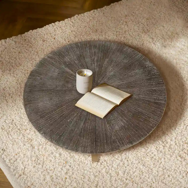 Table basse ronde avec rangement à 2 niveaux