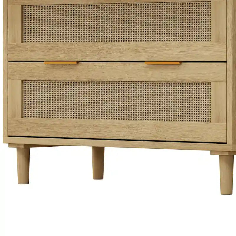 Meuble de rangement en rotin chêne à 3 tiroirs - 80L x 39.5W x 76.5H