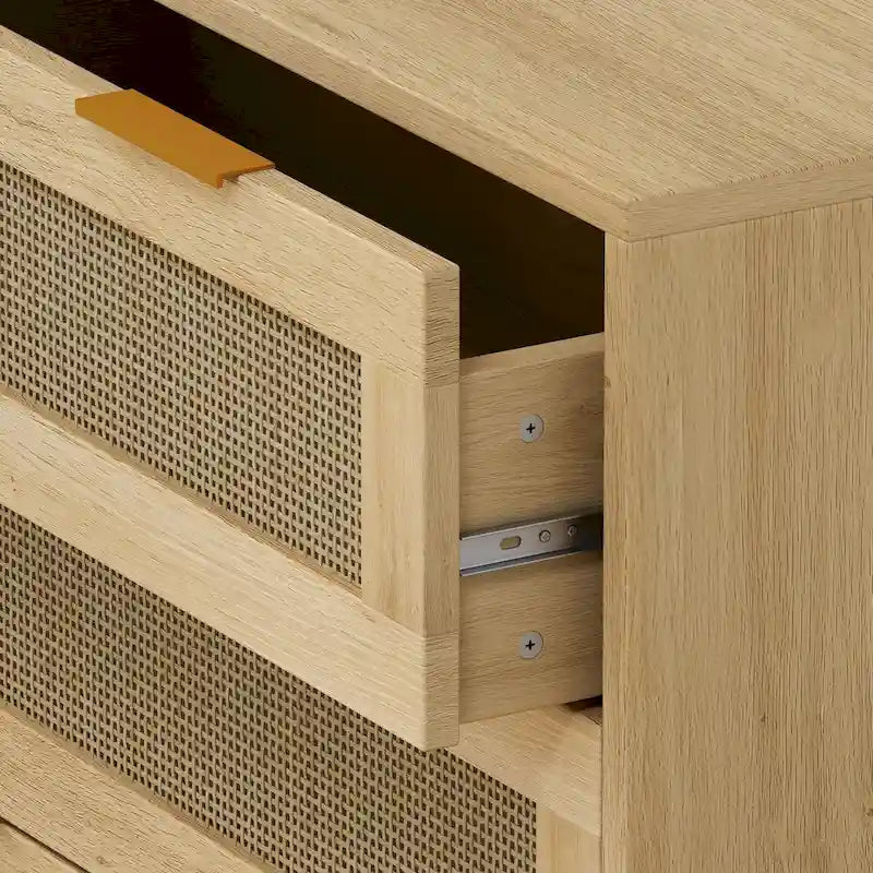 Meuble de rangement en rotin chêne à 3 tiroirs - 80L x 39.5W x 76.5H