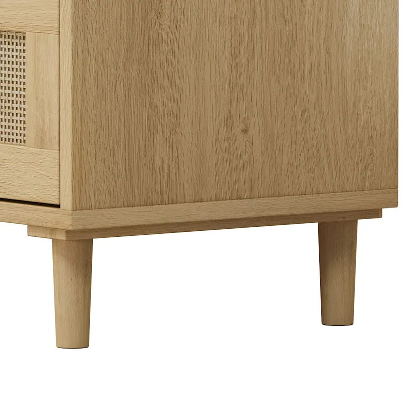 Meuble de rangement en rotin chêne à 3 tiroirs - 80L x 39.5W x 76.5H