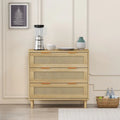 Meuble de rangement en rotin chêne à 3 tiroirs - 80L x 39.5W x 76.5H