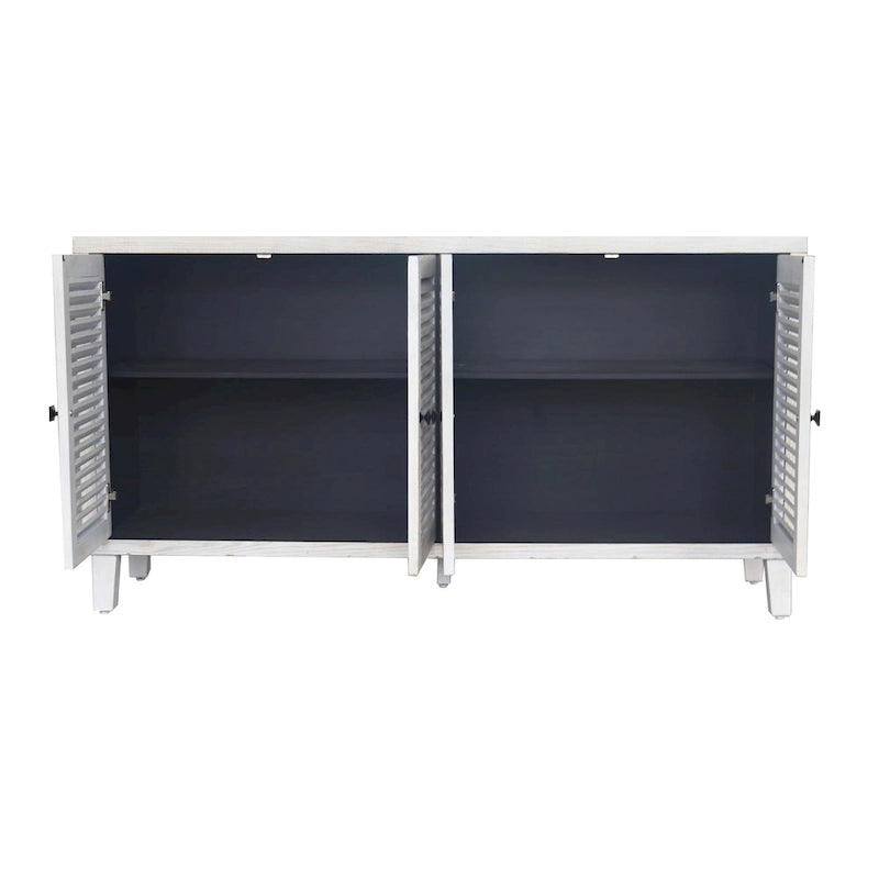 Vaisselier/buffet de ferme en bois naturel délavé de 60 po avec 4 portes à volets, meuble de rangement d'appoint