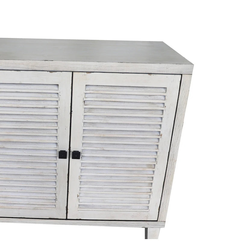 Vaisselier/buffet de ferme en bois naturel délavé de 60 po avec 4 portes à volets, meuble de rangement d'appoint