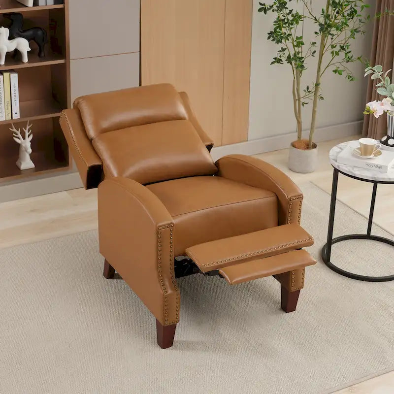 Fauteuil inclinable en cuir véritable avec dossier multi-angle et pieds en bois massif