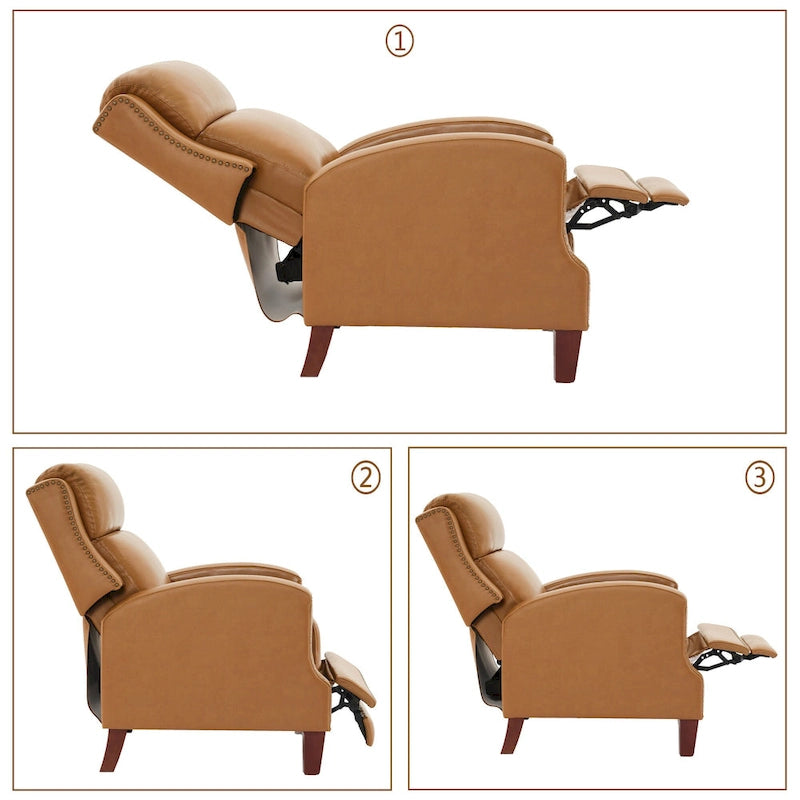 Fauteuil inclinable en cuir véritable avec dossier multi-angle et pieds en bois massif