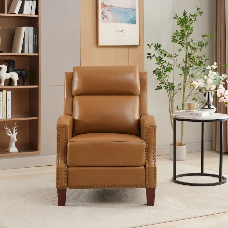 Fauteuil inclinable en cuir véritable avec dossier multi-angle et pieds en bois massif