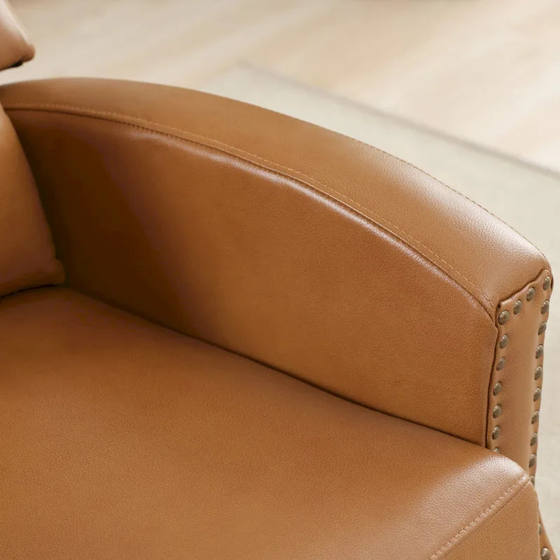Fauteuil inclinable en cuir véritable avec dossier multi-angle et pieds en bois massif