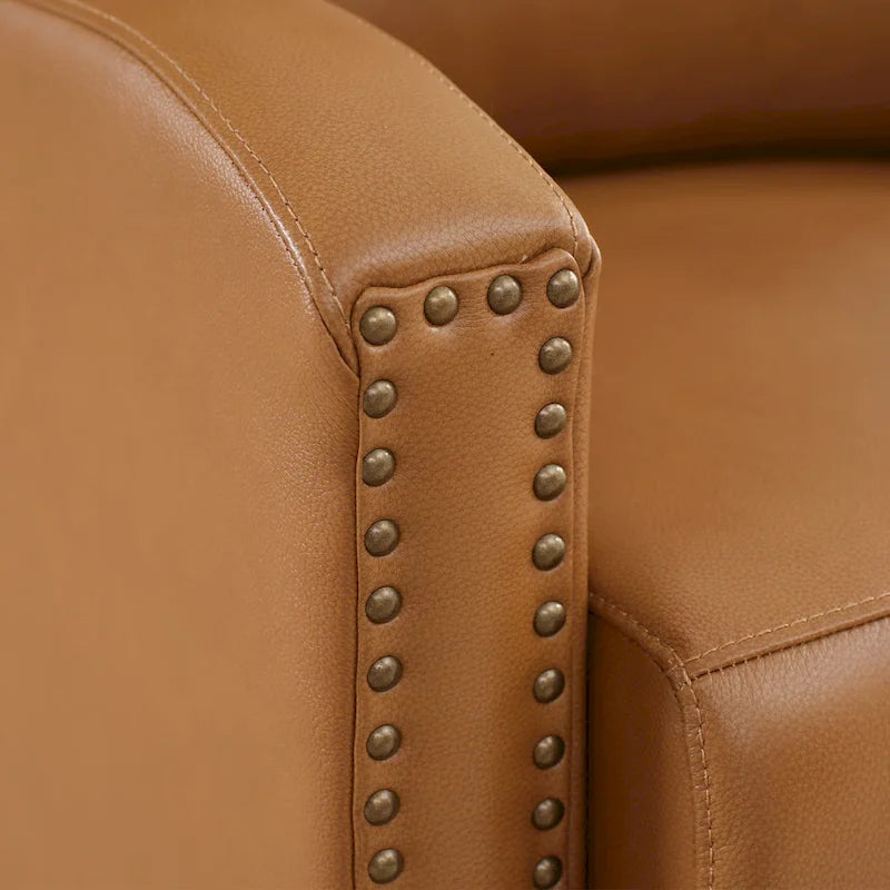 Fauteuil inclinable en cuir véritable avec dossier multi-angle et pieds en bois massif