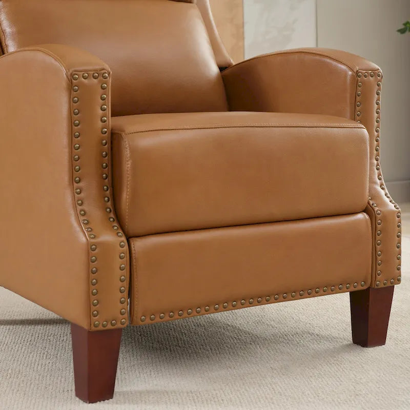 Fauteuil inclinable en cuir véritable avec dossier multi-angle et pieds en bois massif