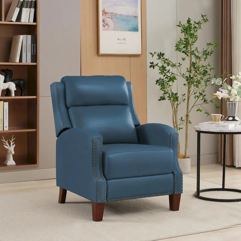 Fauteuil inclinable en cuir véritable avec dossier multi-angle et pieds en bois massif