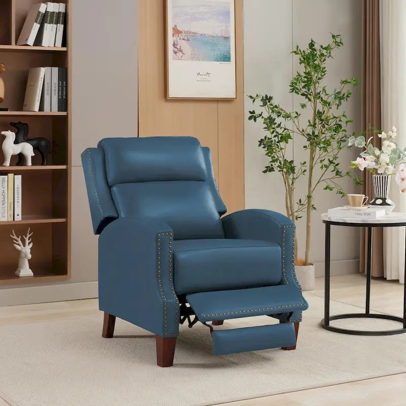 Fauteuil inclinable en cuir véritable avec dossier multi-angle et pieds en bois massif