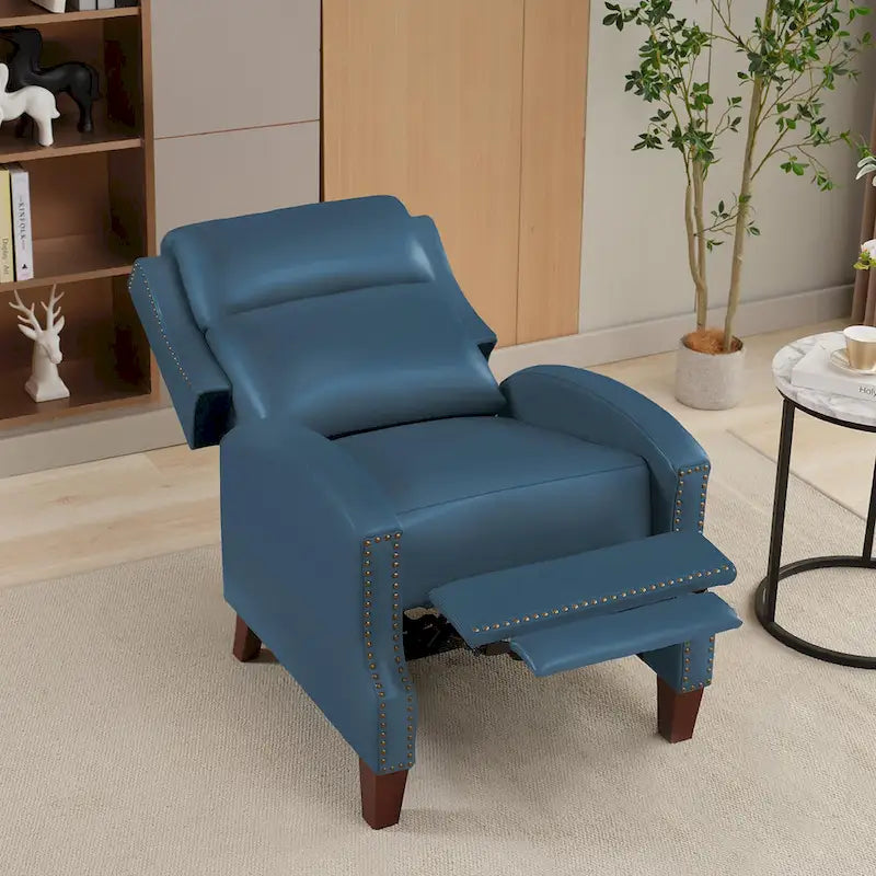 Fauteuil inclinable en cuir véritable avec dossier multi-angle et pieds en bois massif