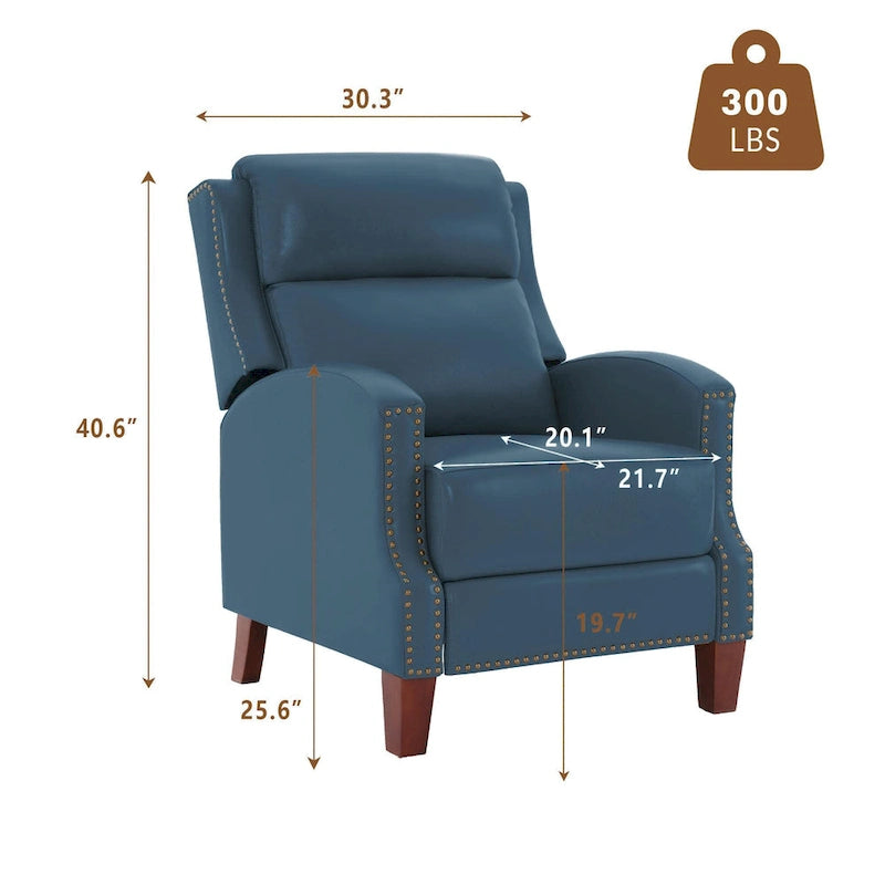 Fauteuil inclinable en cuir véritable avec dossier multi-angle et pieds en bois massif