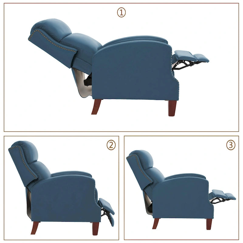 Fauteuil inclinable en cuir véritable avec dossier multi-angle et pieds en bois massif