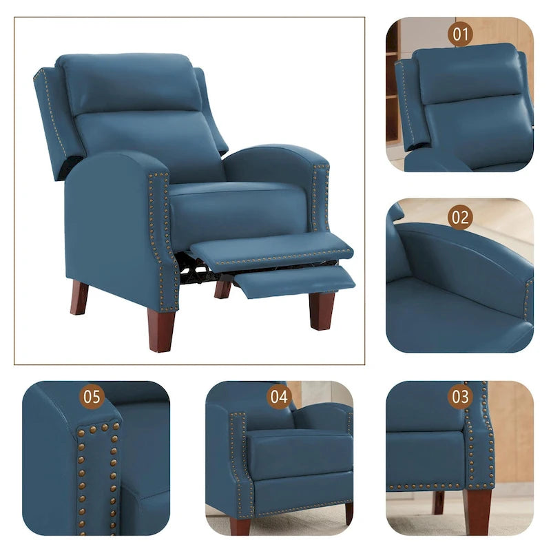 Fauteuil inclinable en cuir véritable avec dossier multi-angle et pieds en bois massif