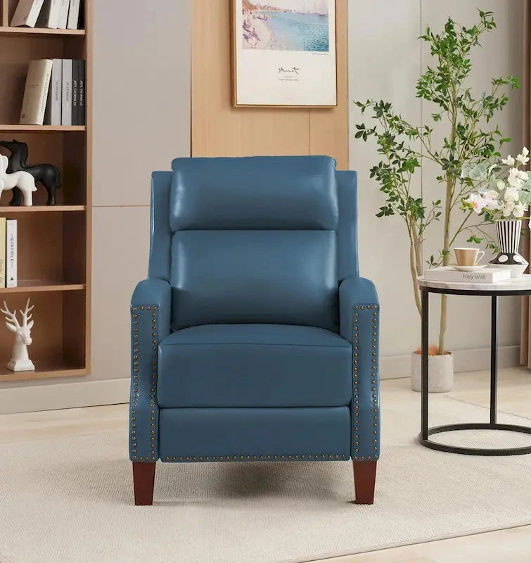 Fauteuil inclinable en cuir véritable avec dossier multi-angle et pieds en bois massif