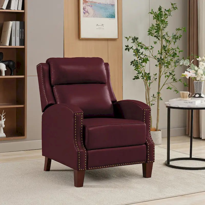 Fauteuil inclinable en cuir véritable avec dossier multi-angle et pieds en bois massif