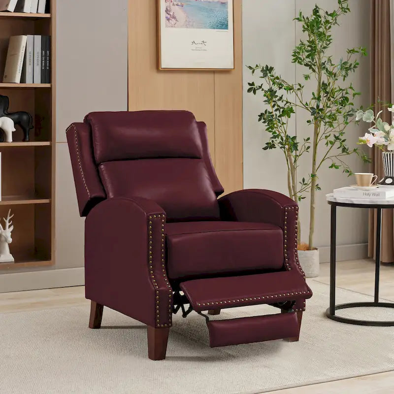 Fauteuil inclinable en cuir véritable avec dossier multi-angle et pieds en bois massif